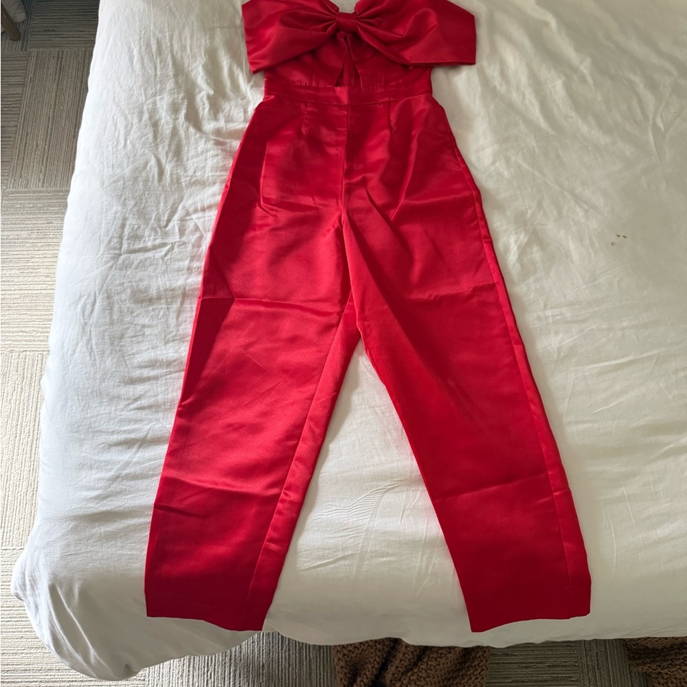 Lulu's Vibrant Red Jumpsuit with Bow Detail